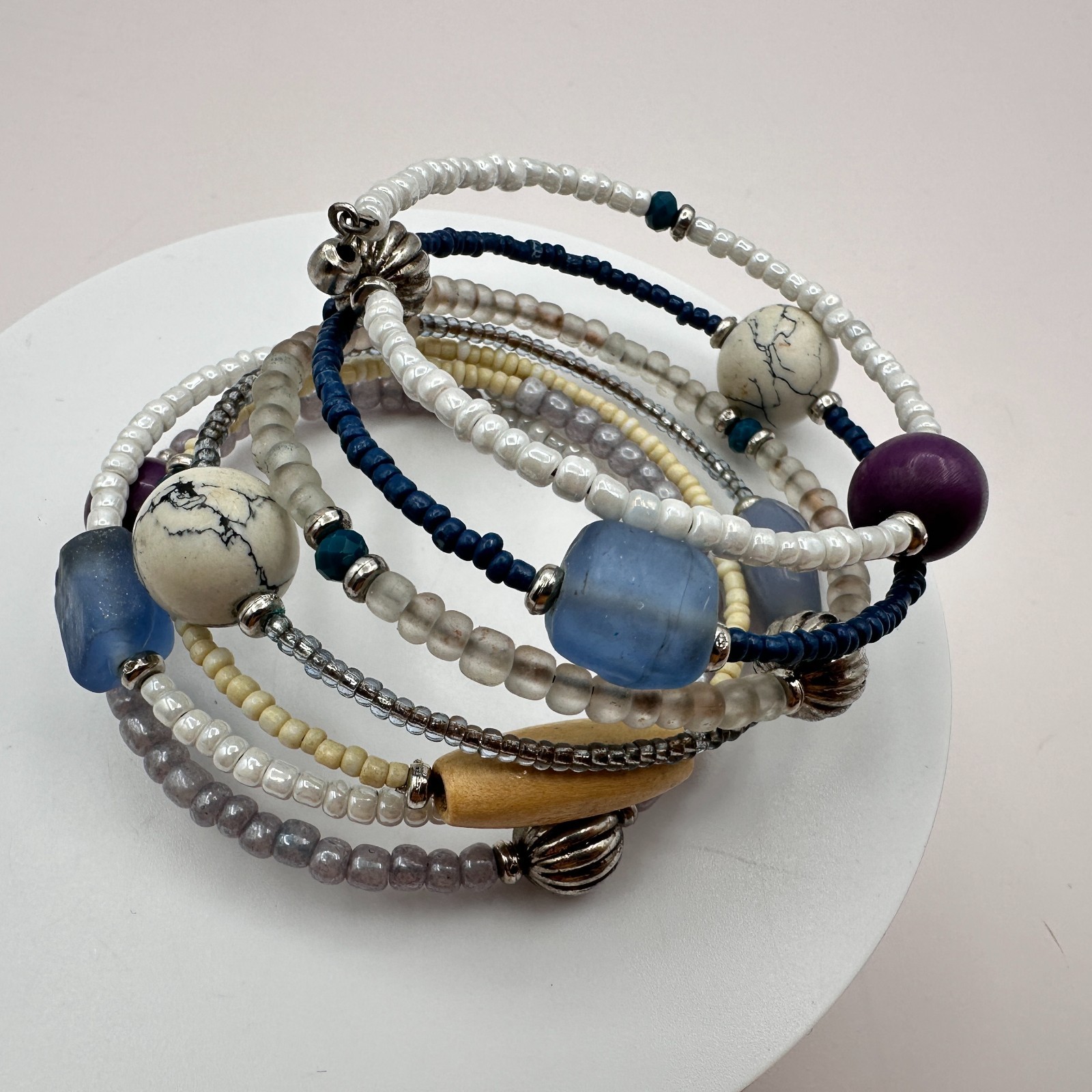 Vintage 90s Multi-Strand Wrap Bracelet Glass Beads Boho Women’s Fashion Jewelry