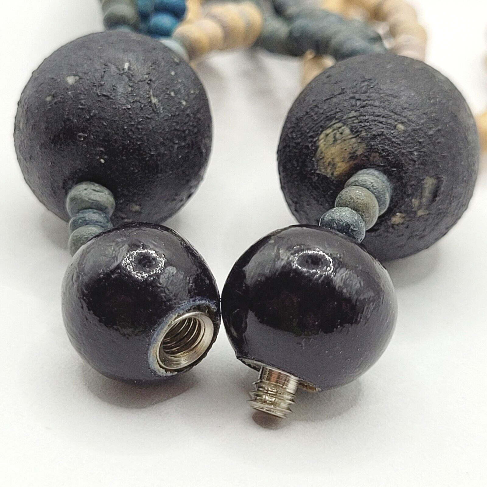 Peacock Blues Silver Tone Multi Strand Unique Bead Styles Vintage Necklace 24 In