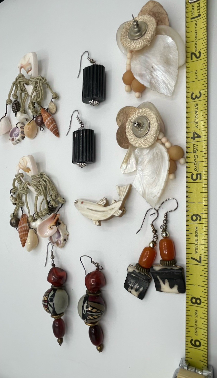 Vintage Nature Jewelry Lot of 8 Beaded Necklace, Shell Earrings Beach