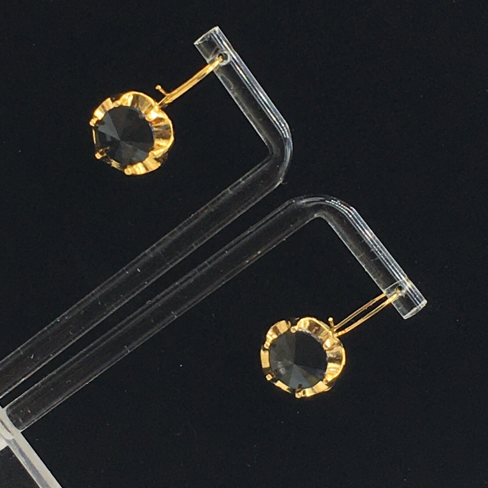 Black Leverback Earrings Gold Tone Cupcake Like Faux Tension Setting Pierced 1″