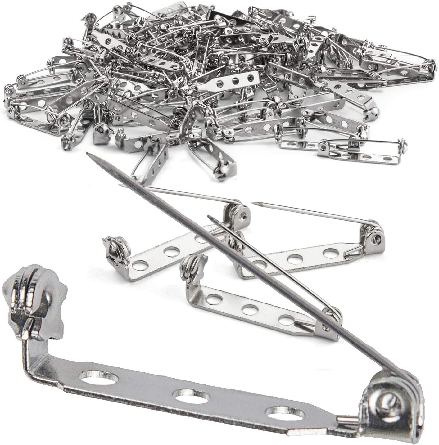 500 Pcs Silver Brooch Pin Backs 1″ Bar Pins 3 Holes Safety Clasps for Crafts, Je