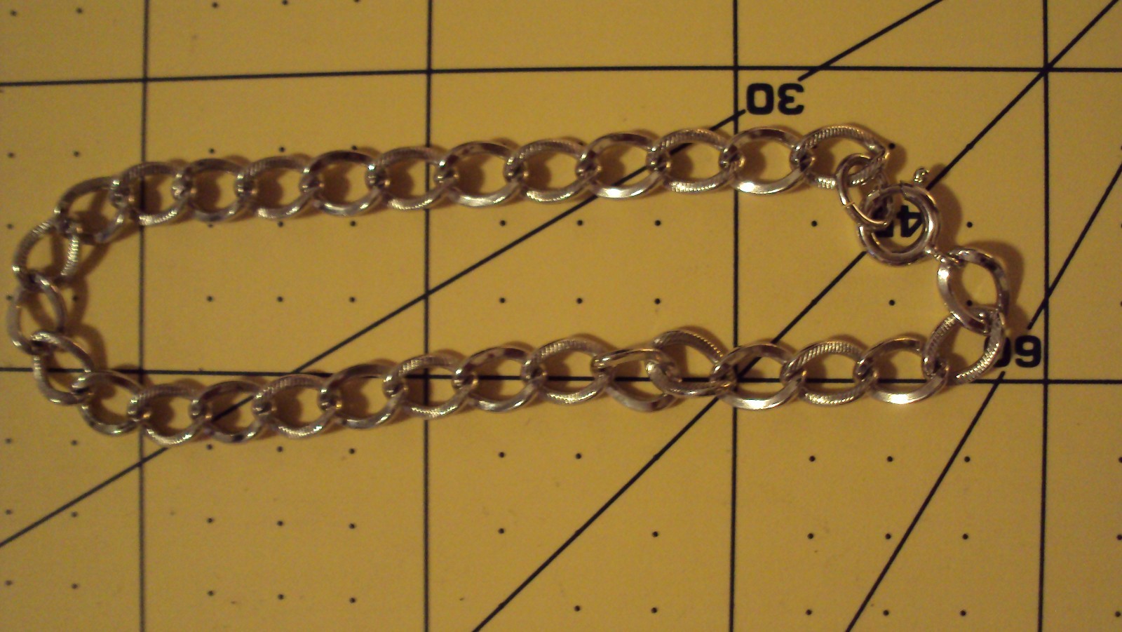 Vintage Sterling Silver starter charm bracelet lg Single curb links 7.25″ 121513