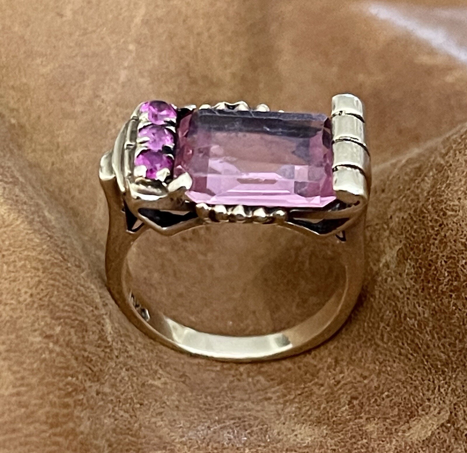 Vintage Retro 40’s-50’s 10K Yellow Gold Topaz, Ruby Stone Cocktail Ring Size 6.5