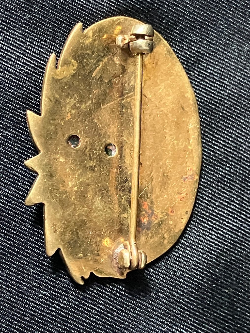 Vintage Leopard Brass Brooch Safari Jungle Lapis Lazuli Gold Wash Artisan Pin
