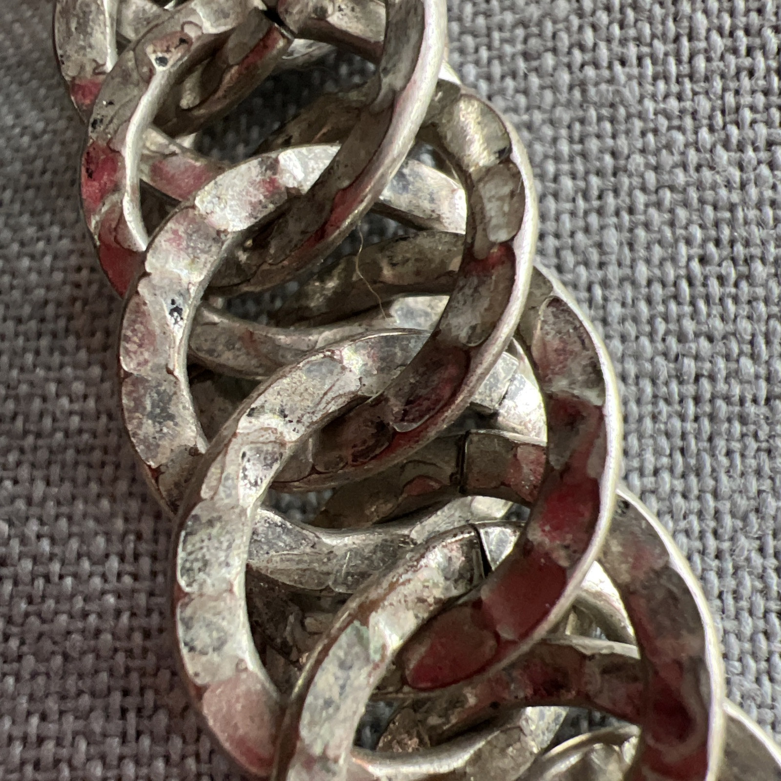 Vintage Double Link Silver Metal Necklace; Signed AV; Beautiful!
