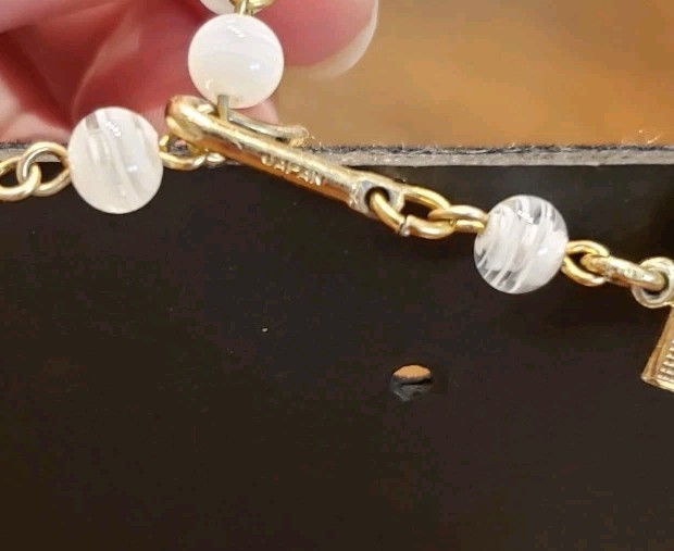 Vtg MCM Bridal Wedding Double Strand White Glass Bead Choker with Gold Accent