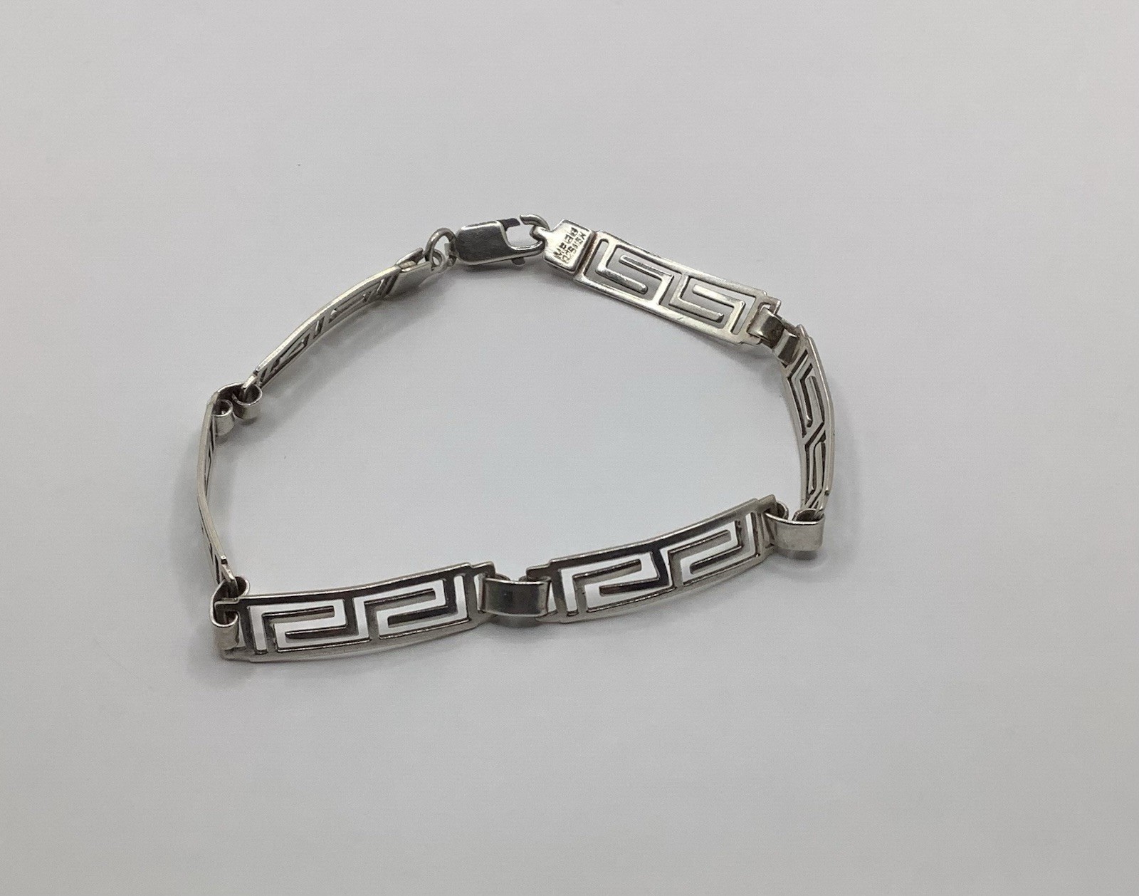 Vintage Signed MF 68 925 MEX Sterling Silver Greek Key Link Bracelet