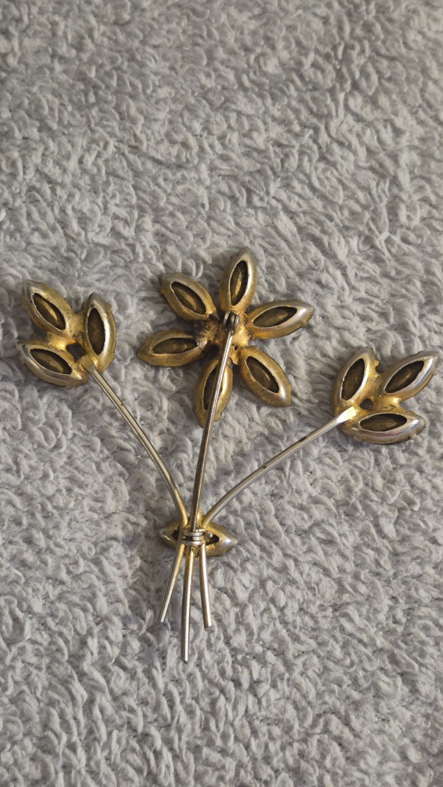 Vintage Mid-Century Amber Rhinestone stones are prong-set rolling safety Clasp