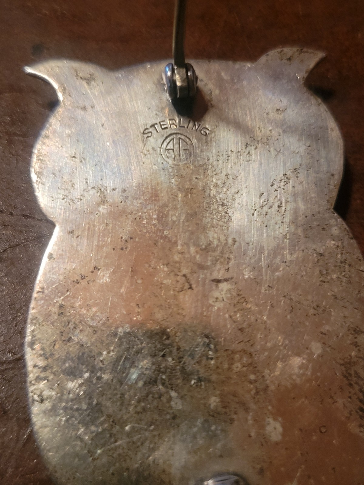 Owl Abbott Gotshall AG Sterling Silver Pin Brooch Vintage signed almost 2″ tall