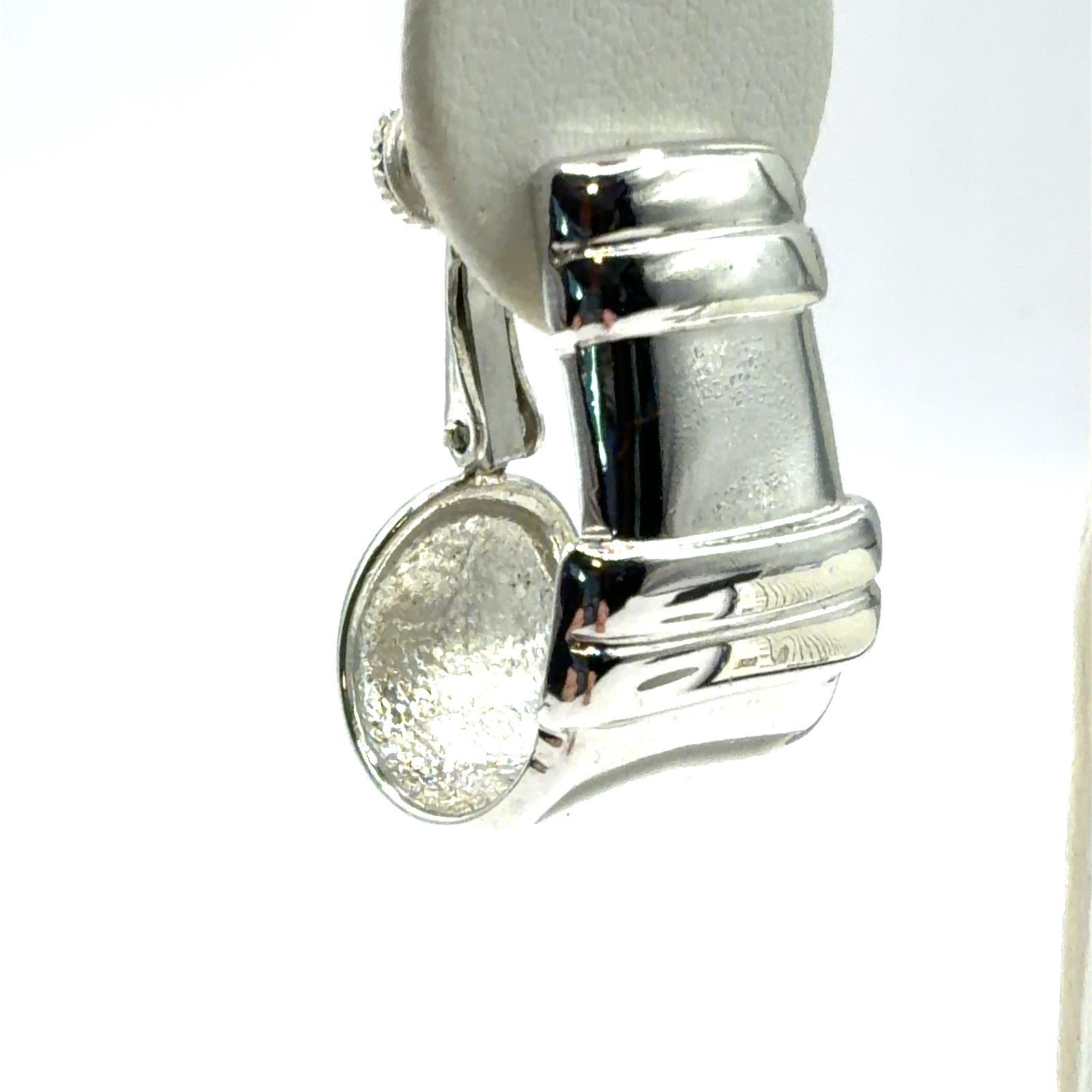 Vintage Napier Rhodium Plated Ribbed Hoop Adjustable Clip On Earrings