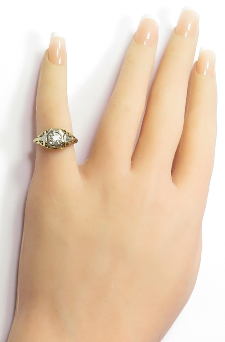 Antique 1920’s European Diamond 13KY/16KW Engagement Ring Size 4 UK-H dtd 1927