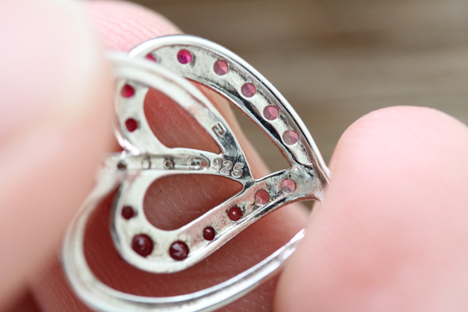 VINTAGE HEART RED RUBY DIAMOND ACCENT STERLING SILVER 925 PENDANT NATURAL STONE