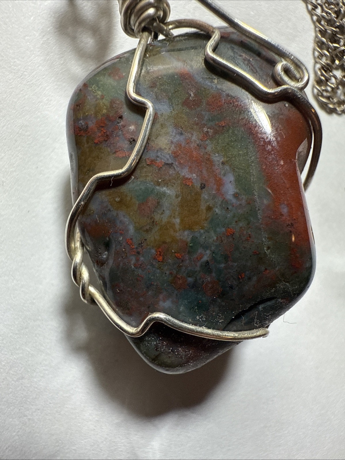 Necklace Bloodstone Big 25ct Solitaire Vintage Sterling Silver 18” Chain