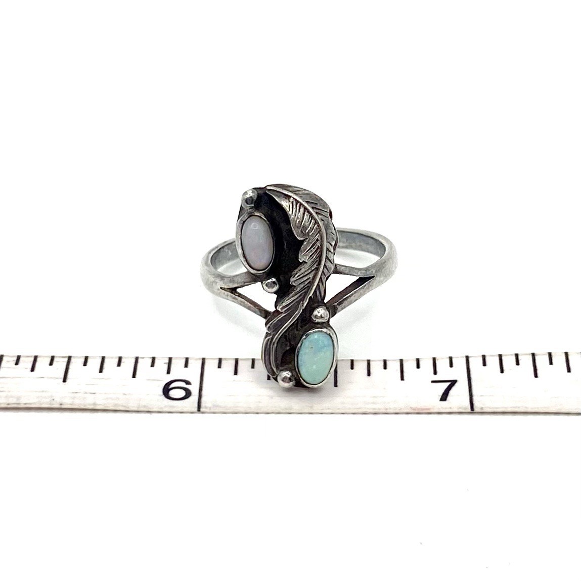 Vintage Native American Sterling Silver 925 MOP Leaf Ring Iridescent Pink Blue