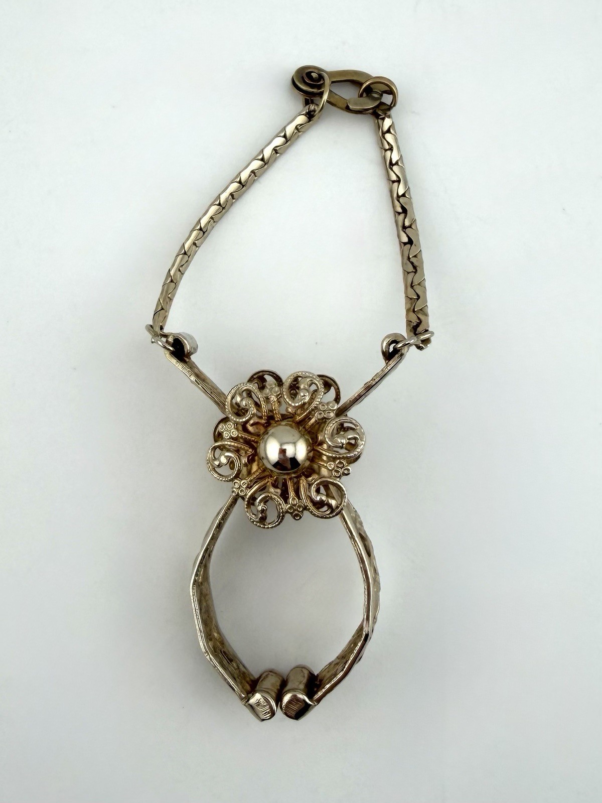 Flower Glove Scarf Clip Gold Tone Victorian Revival Purse Holder Vintage