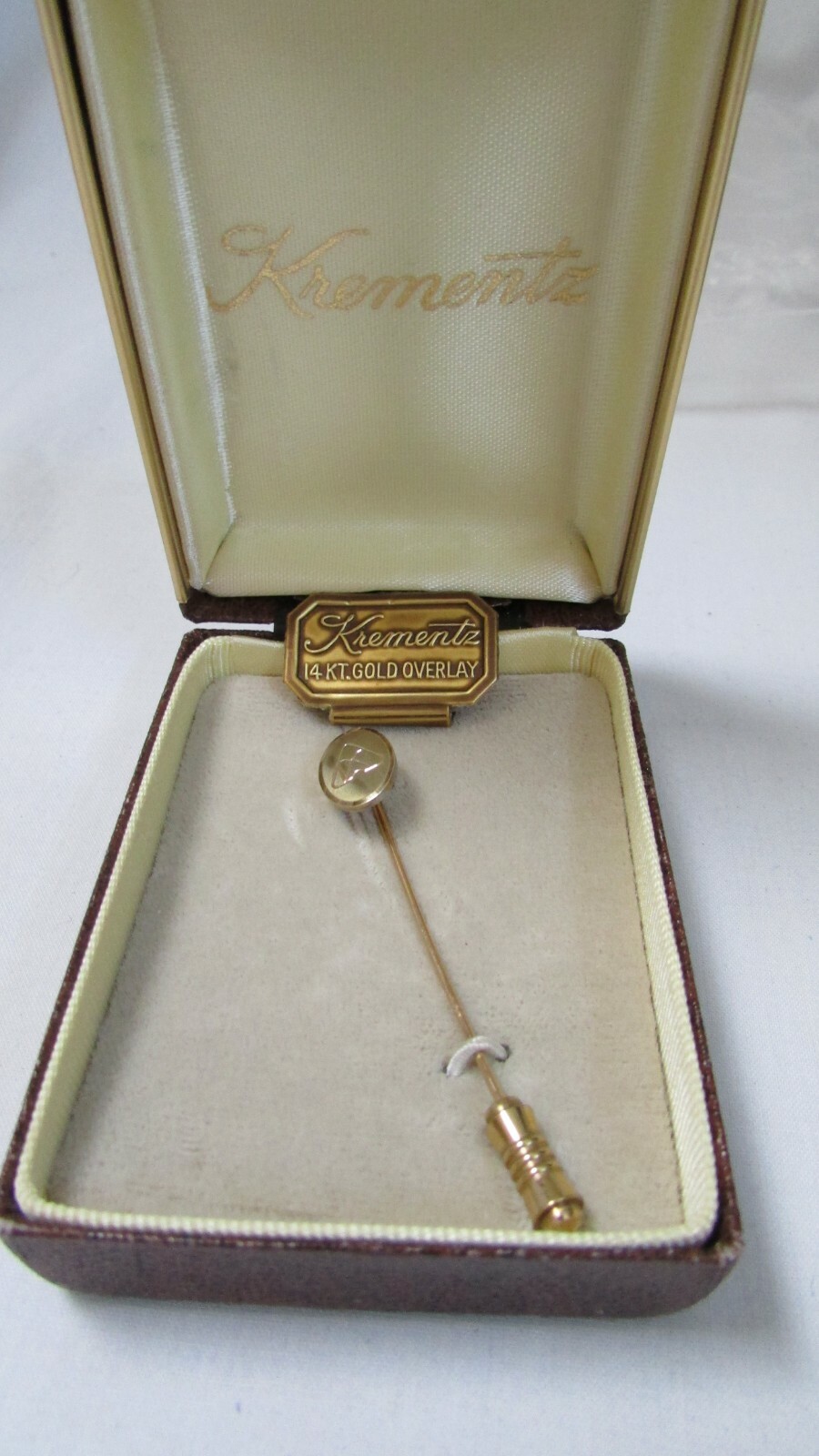 Vintage Krementz Stick Pin, Huntington Alloys Logo, 14Kt Gold Overlay