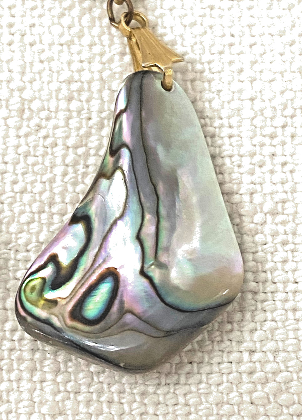 Vintage Style Iridescent Blue Green Abalone Shell Dangle Earrings Pear Shape