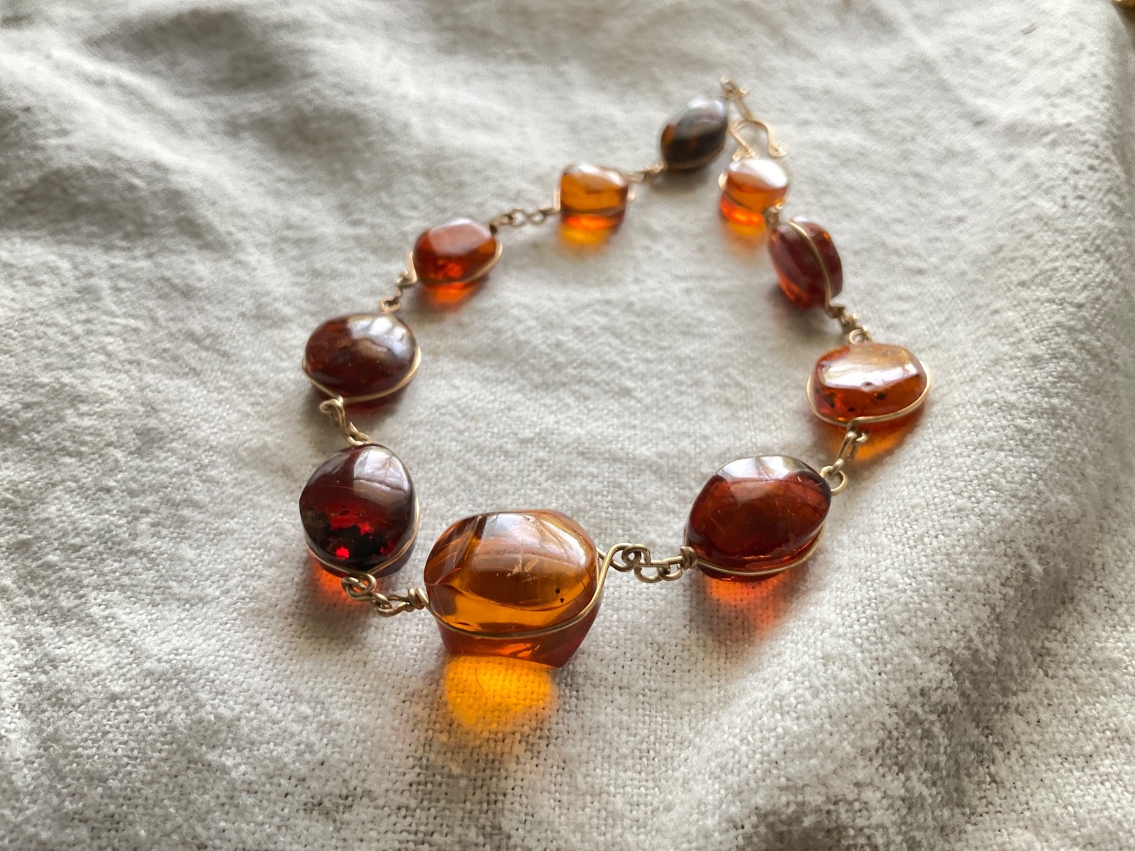 Vintage Baltic Amber Multi Color Wire Wrapped Link Bracelet Silver 8.5”