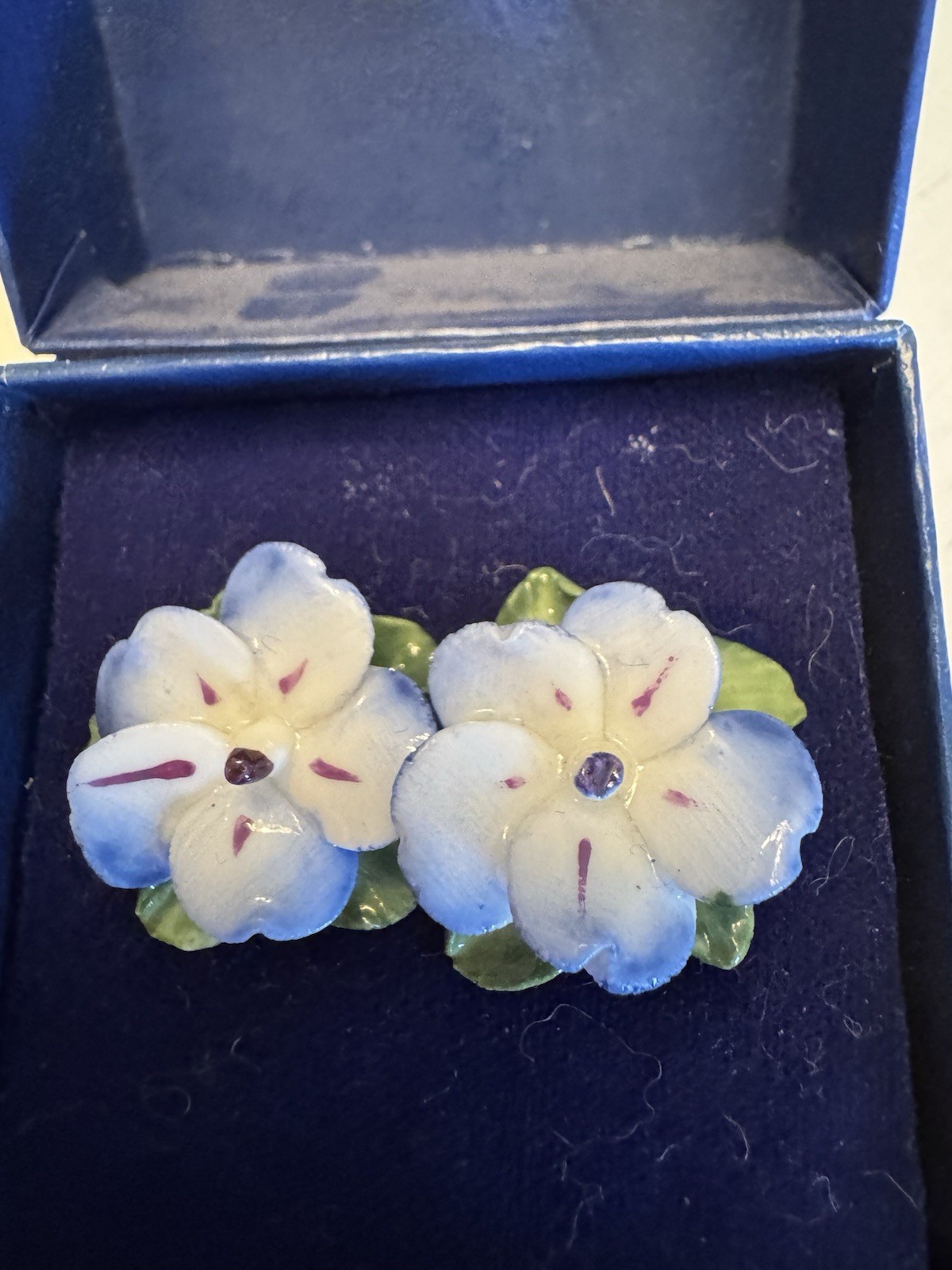 Vintage Dorothy Ann Porcelain Earrings Pansy HandPainted England Box Bone China