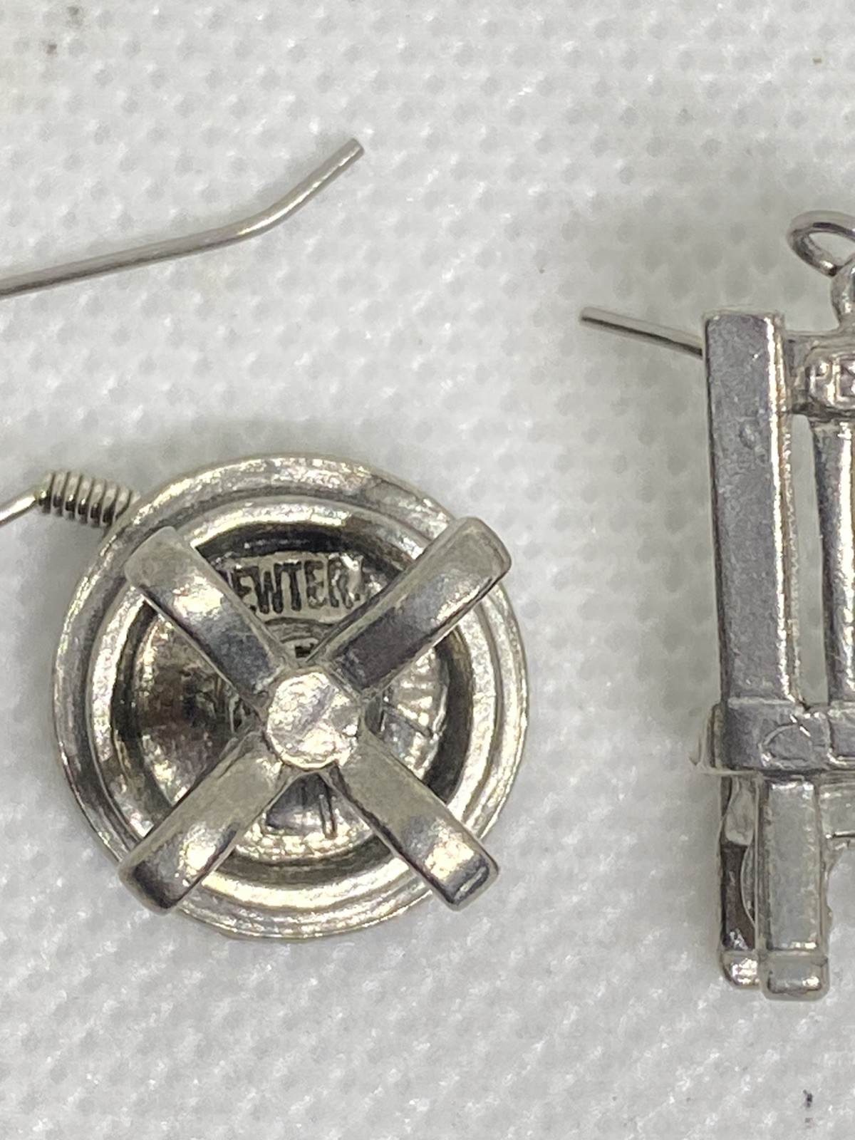 Vintage signed Clift Pewter figural Table & Chair Dangle Drop hook Earrings