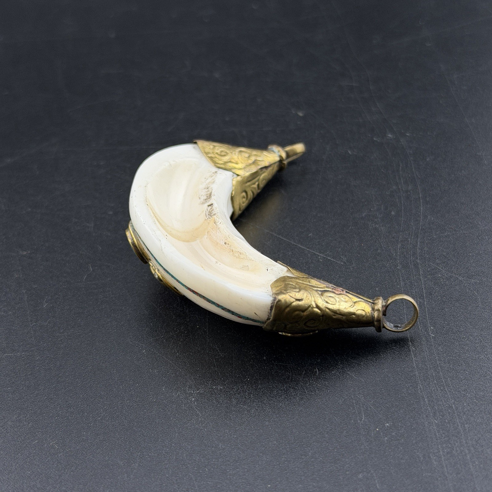 Unique Crescent Shaped Amulet Handcrafted Himalayan Folk Jewelry Pendant