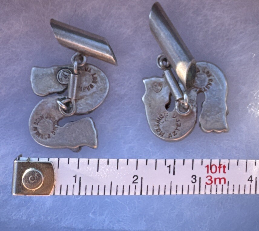 Vintage Los Castillo Sterling Silver Azteca Mosaico Swirl Cufflinks 50s 60s