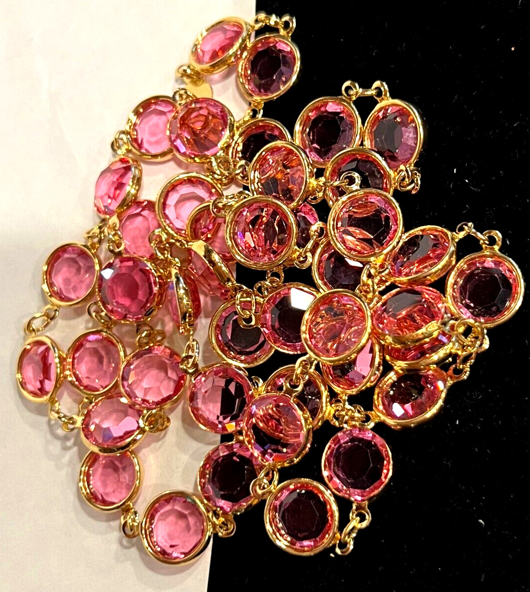 Vintage Pink AUSTRIAN Crystal USA Bezel Set 12 mm Crystals 36″ Long Necklace