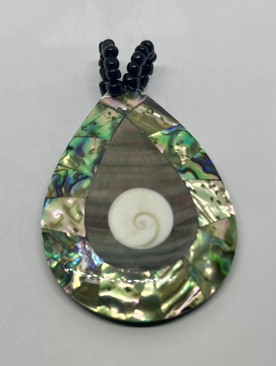 Mother of Pearl Abalone Inlay Pendant Black Seed Bead Large Pendant Only