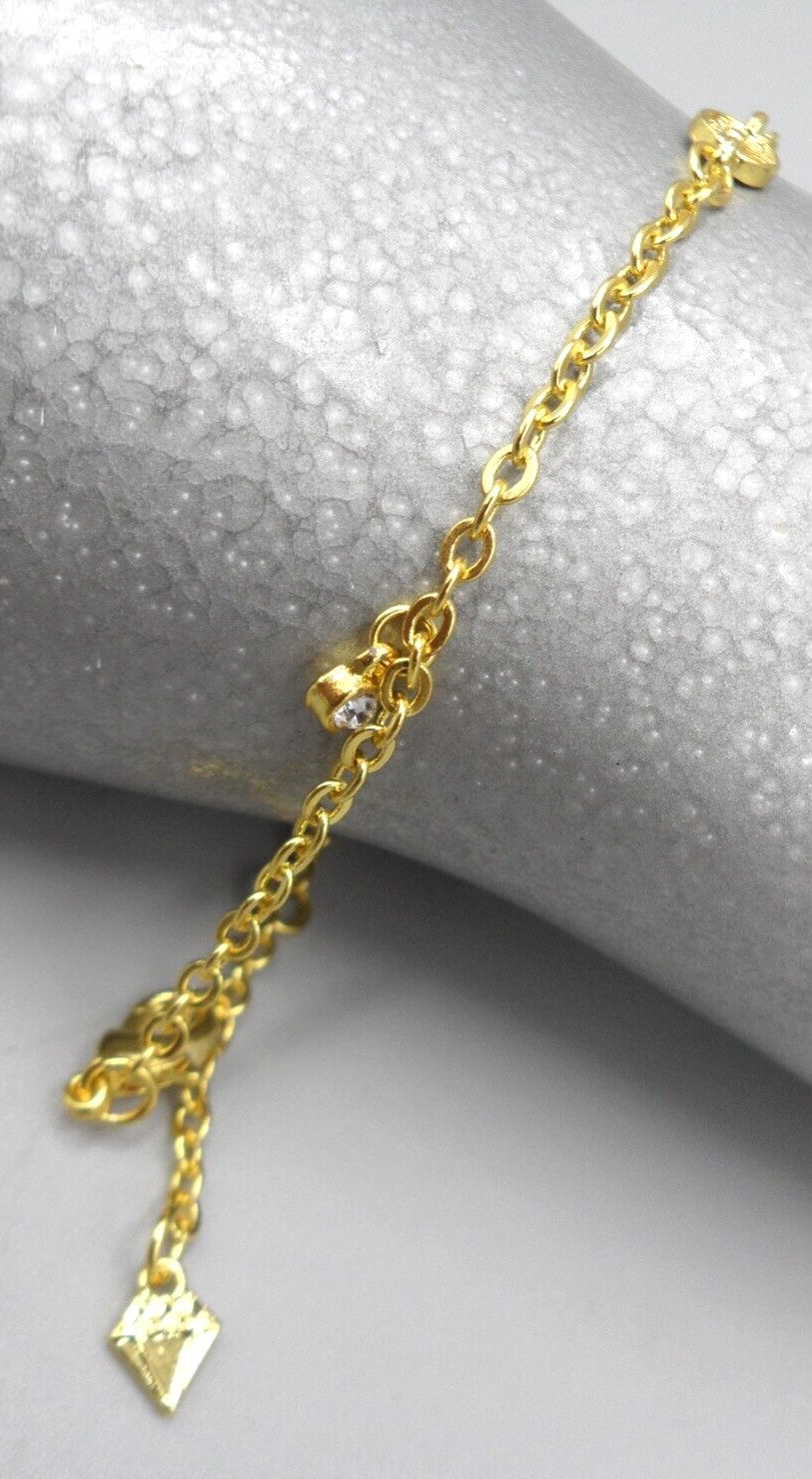 Celestial Station Chain Bracelet Dainty Rainbow Sun Stars Crystal Charm Gold Tn