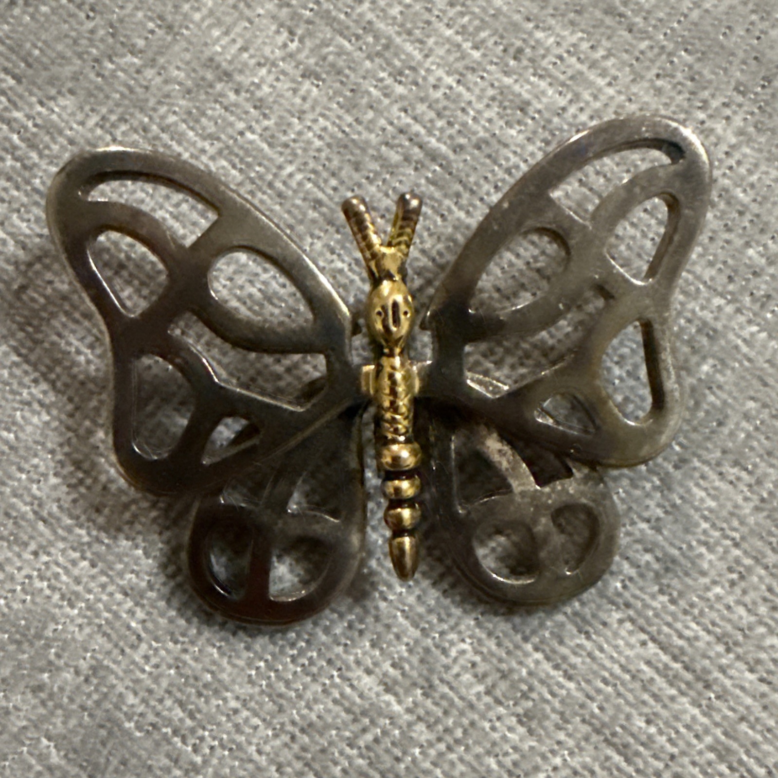 VTG Large mixed metal butterfly pendant Modernist Silver Gold Silver Plate