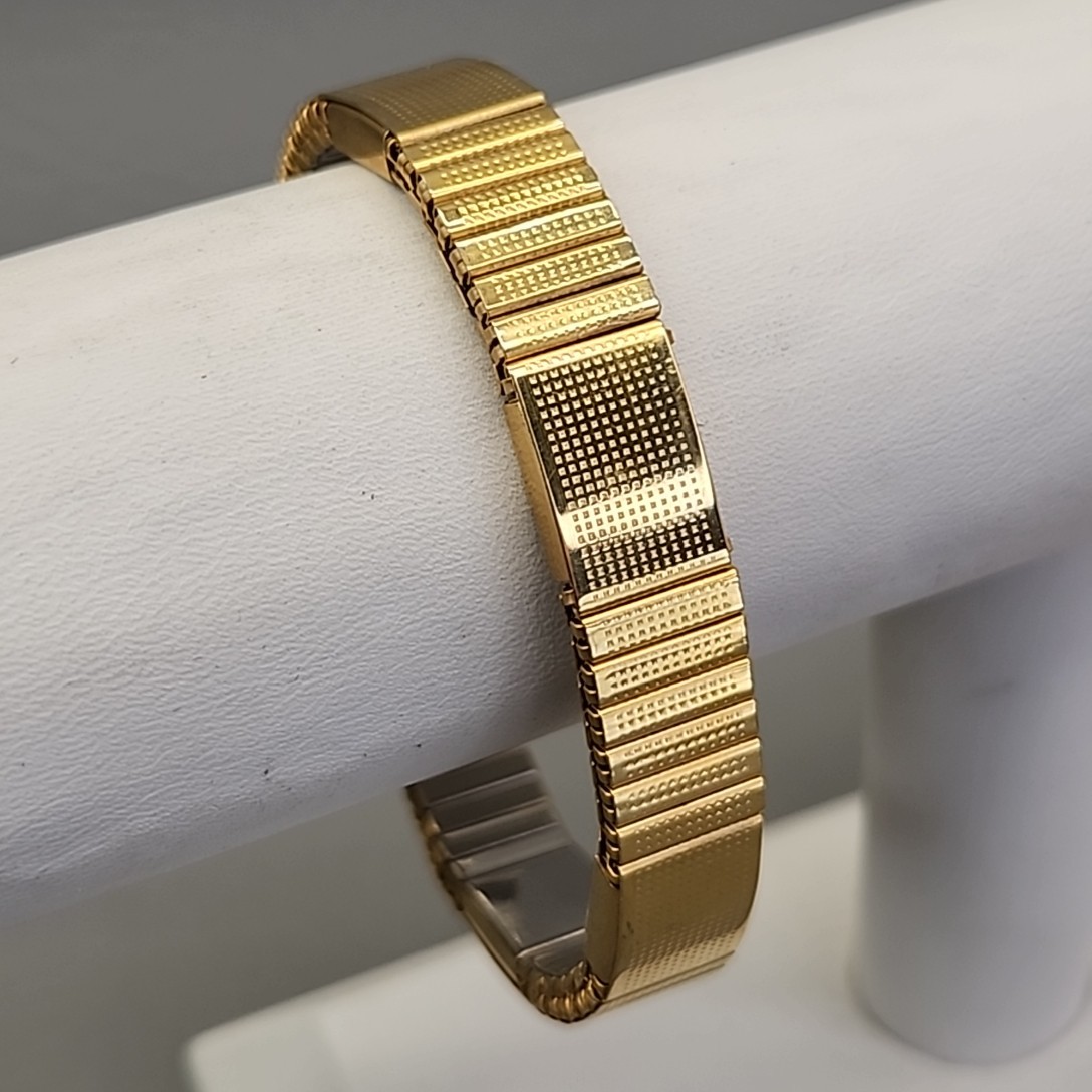 Vintage Expandable Bracelet Gold Tone Textured Ribbed 1cm Stretch 6.75″