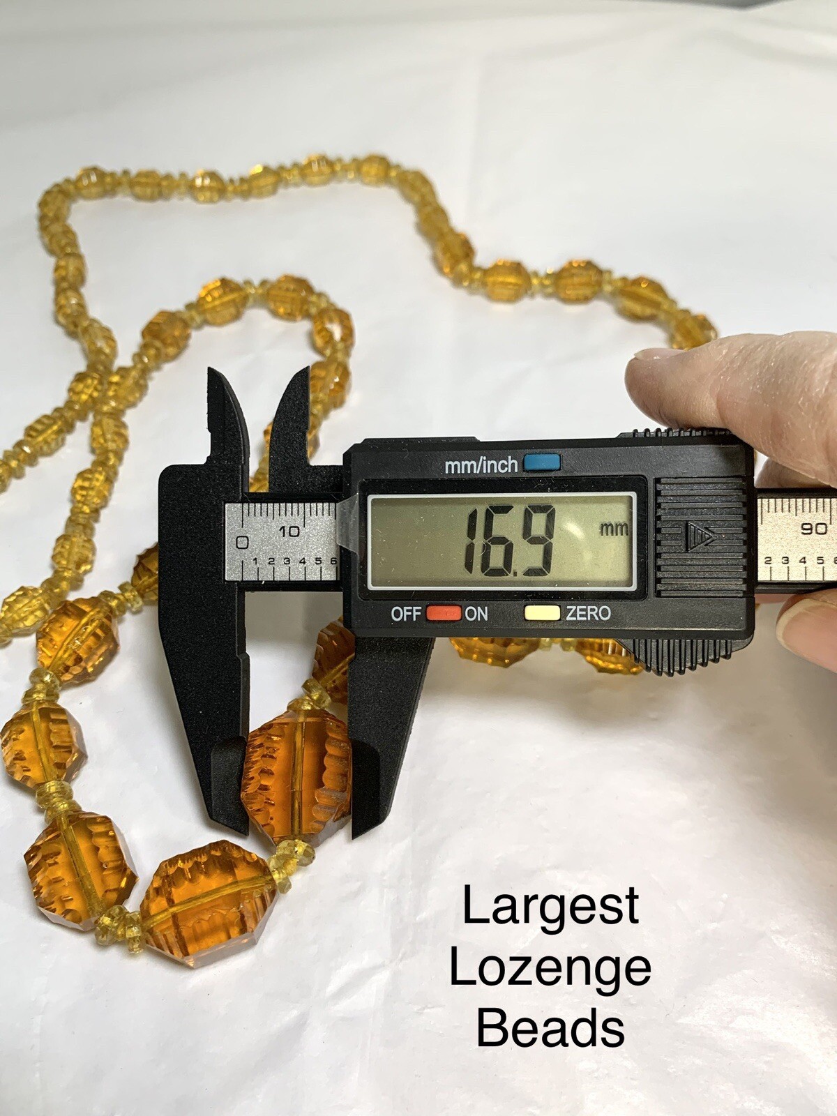 Vintage STUNNING Amber Czech Glass Lozenge Hand Knotted Beaded Necklace 36″ !