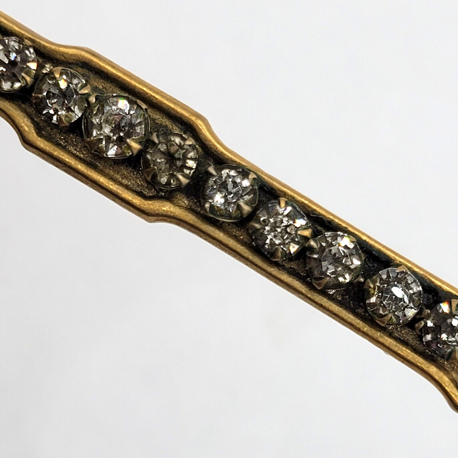 Edwardian Gold Plated with Rhinestones Brooch Bar Pin Circa 1920s