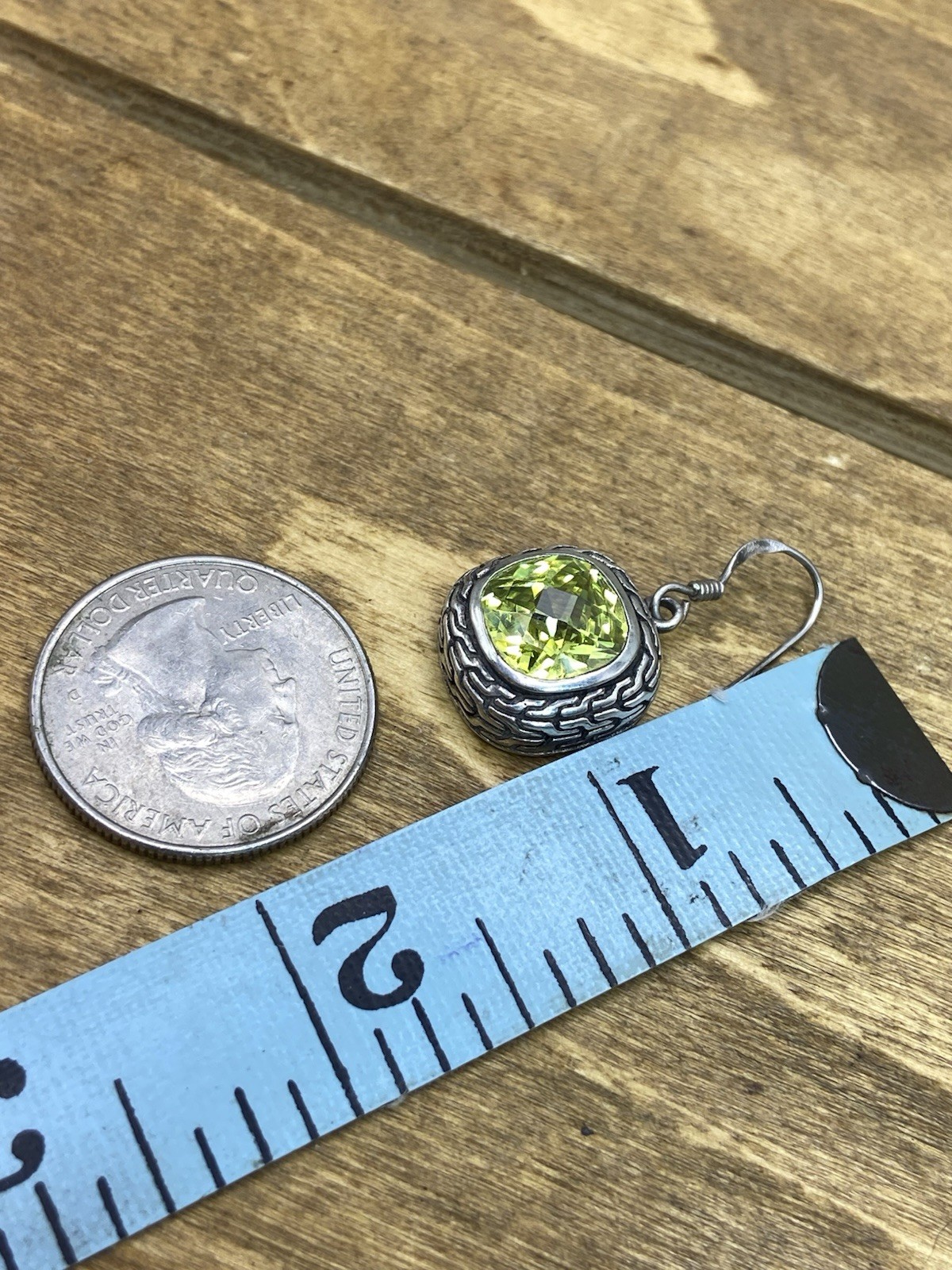 Vintage Cushion-Cut Peridot Textured Sterling Silver Dangle Earrings 1”