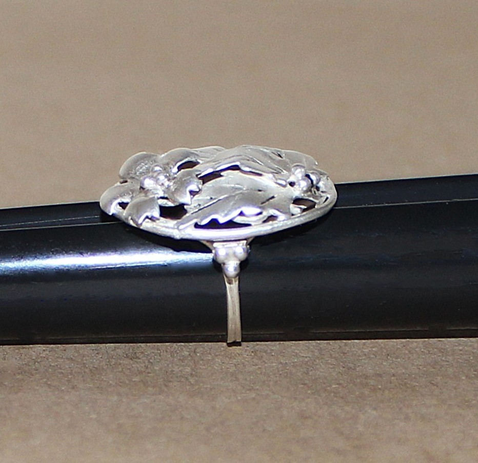 Vtg Sterling Silver Art Nouveau Floral Set Earrings clip-Bracelet 6.5″- Ring 5.5