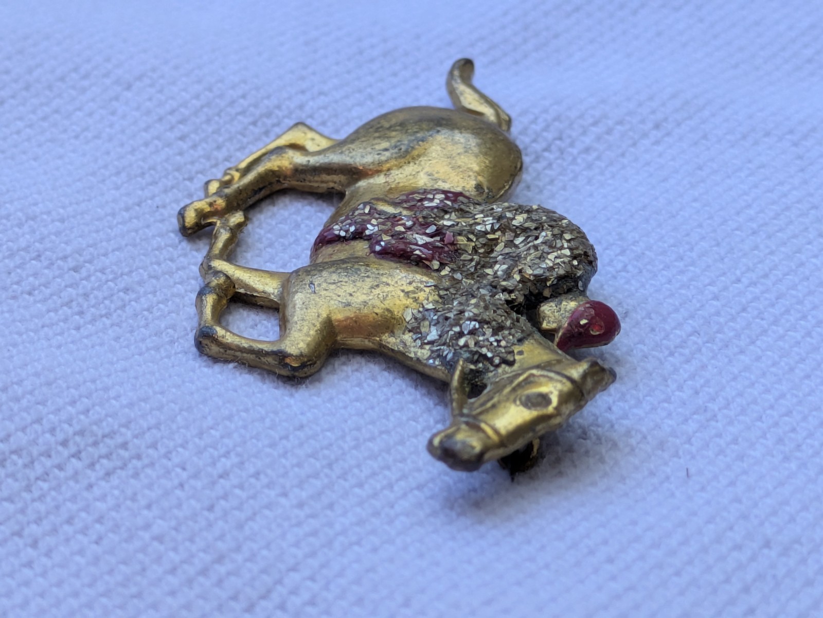 Antique Glass Glitter on Brass Race Horse & Jockey Brooch Pin C Clasp AS IS D92
