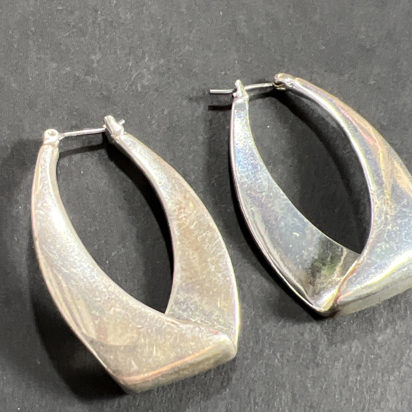 Twisted U-Hoop Earrings Dangle Drop Silver Tone Vintage