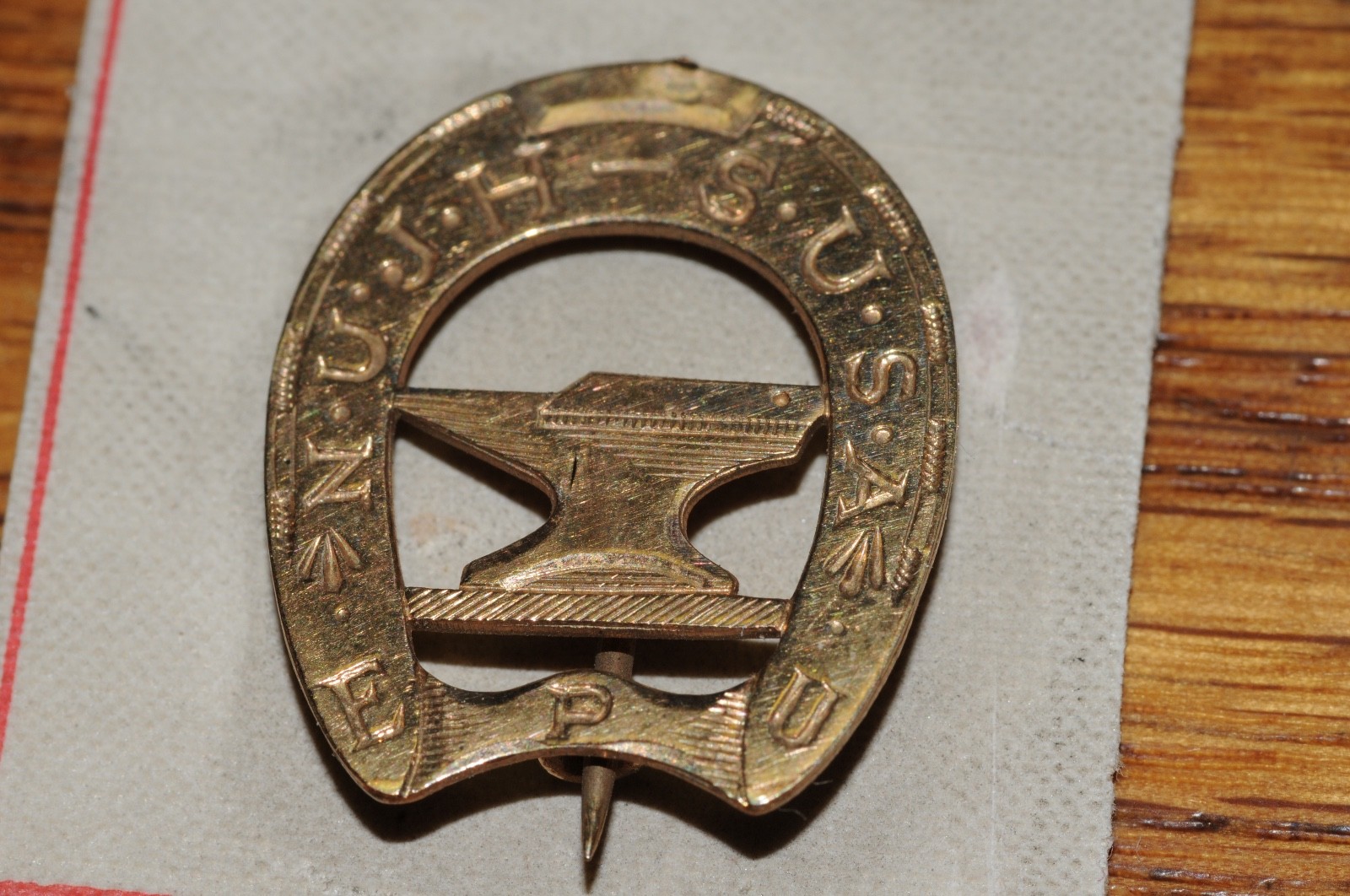 Horseshoe Anvil N.U.J.H.-S. U.S.A. EPU Pin 1905 Gold Filled Salesman Sample old*