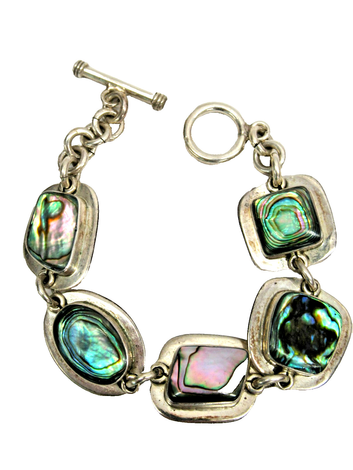 Signed ATI Mexico Sterling Silver , Shell Link bracelet 7.5″