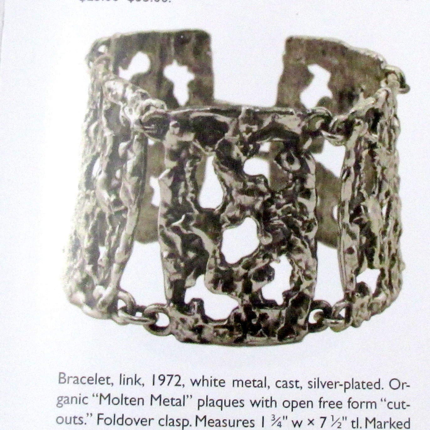 VTG RUNWAY EDGY NAPIER BRUTALIST SILVER BOOK PIECE BRACELET ’72 “MOLTEN METAL”