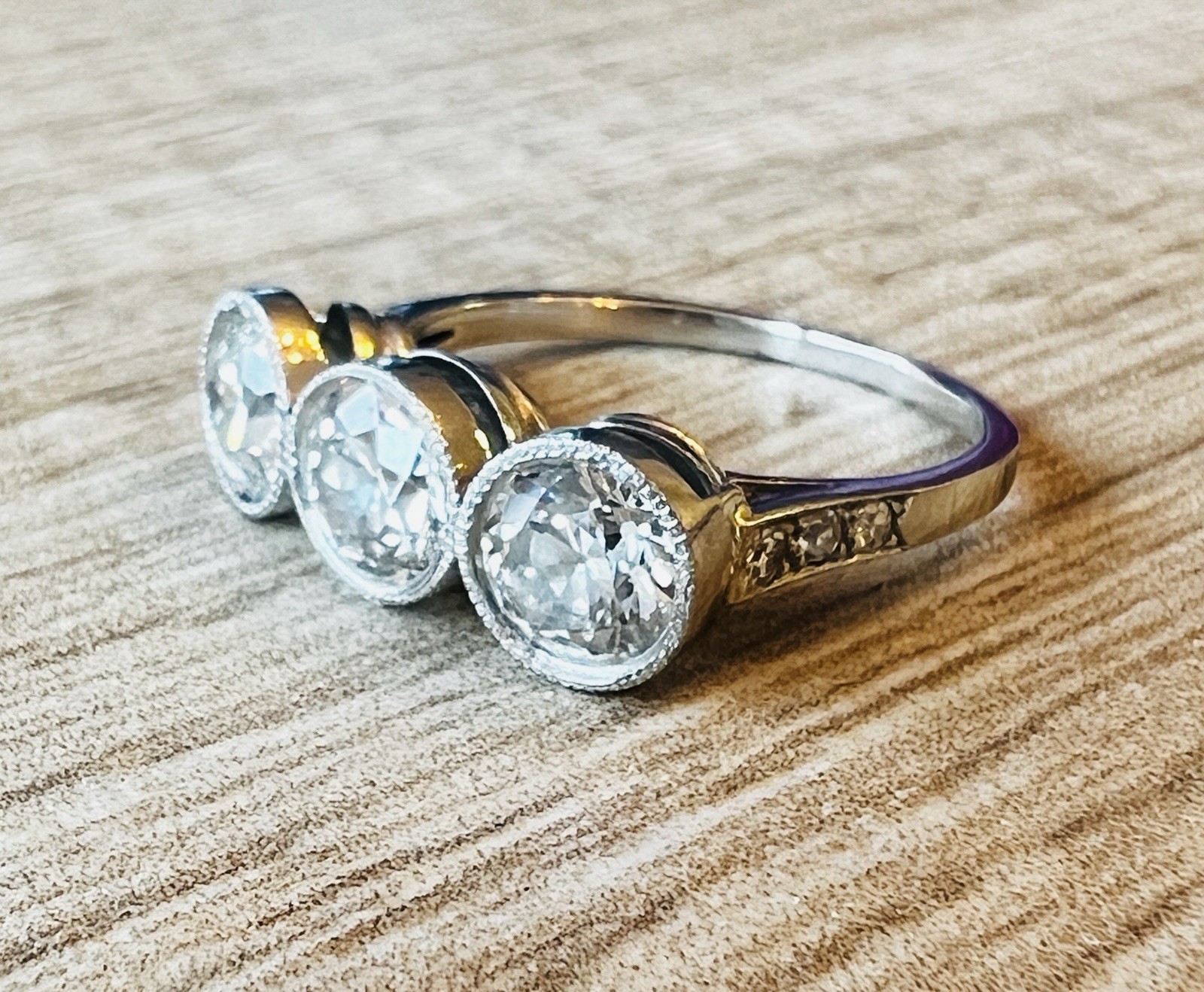 1920’s Antique Deco Old European Cut Diamond Platinum Bezel Milgrain Ring