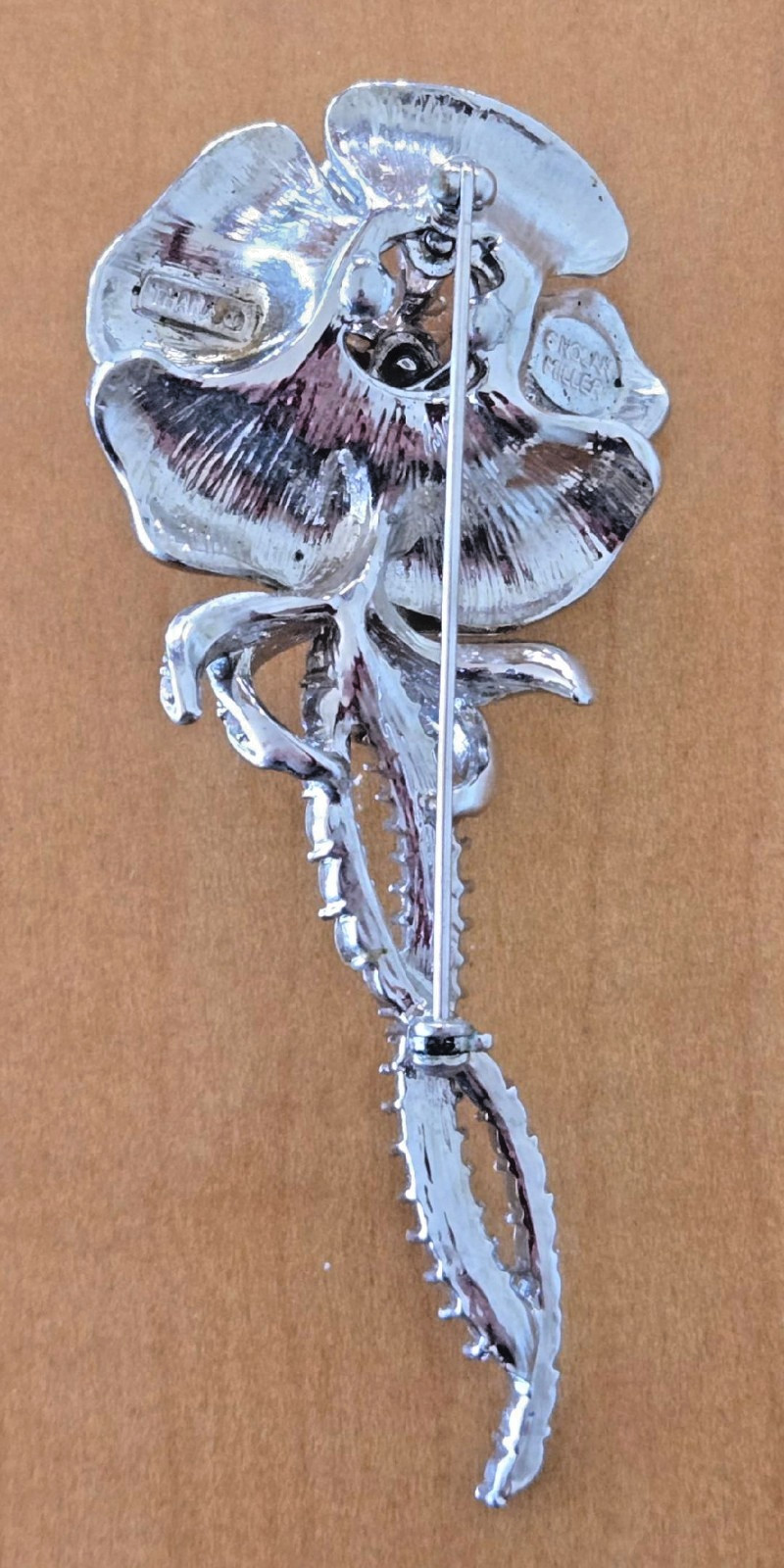 STUNNING VTG. NOLAN MILLER “SOPHIA” PAVE & BAGUETTE ROSE FLOWER BROOCH-Ltd. ED.