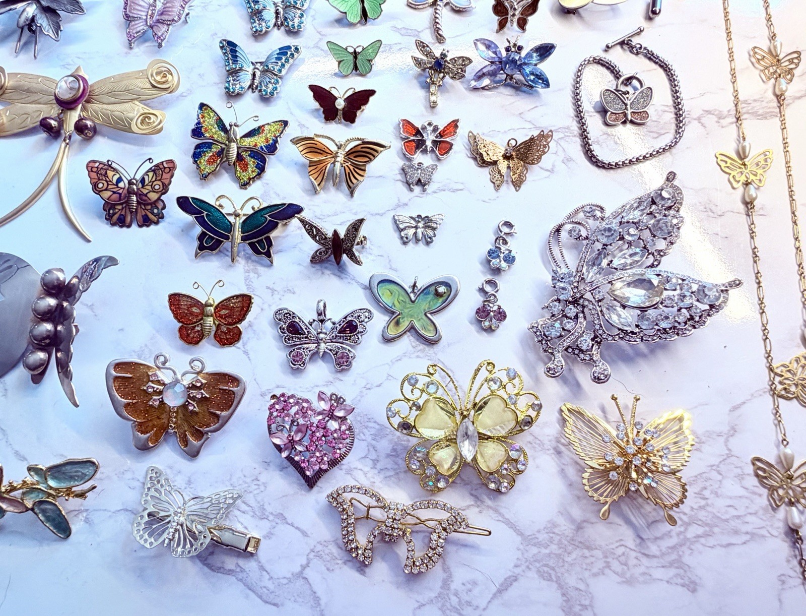 Huge Vintage Mod Butterfly Jewelry Brooch Lot Rhinestone Enamel Signed Unsigned