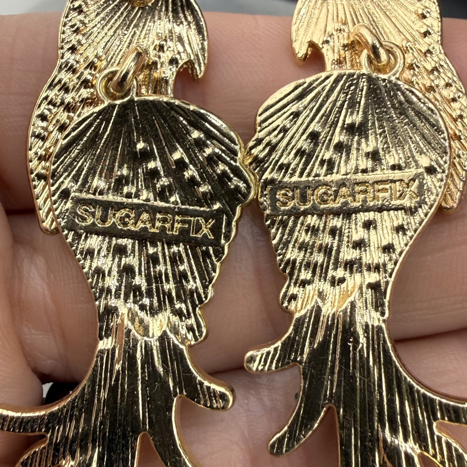 Sugarfix Rhinestone Parrot Pierced Earrings Gold Tone Bird Signed