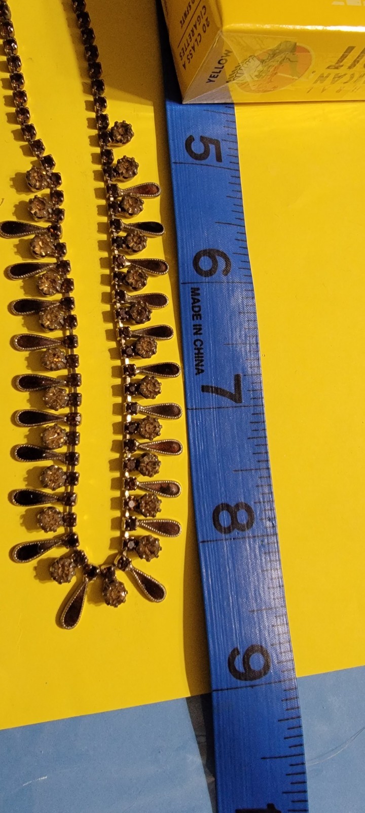Vintage black glass and rhinestone collar fringe necklace
