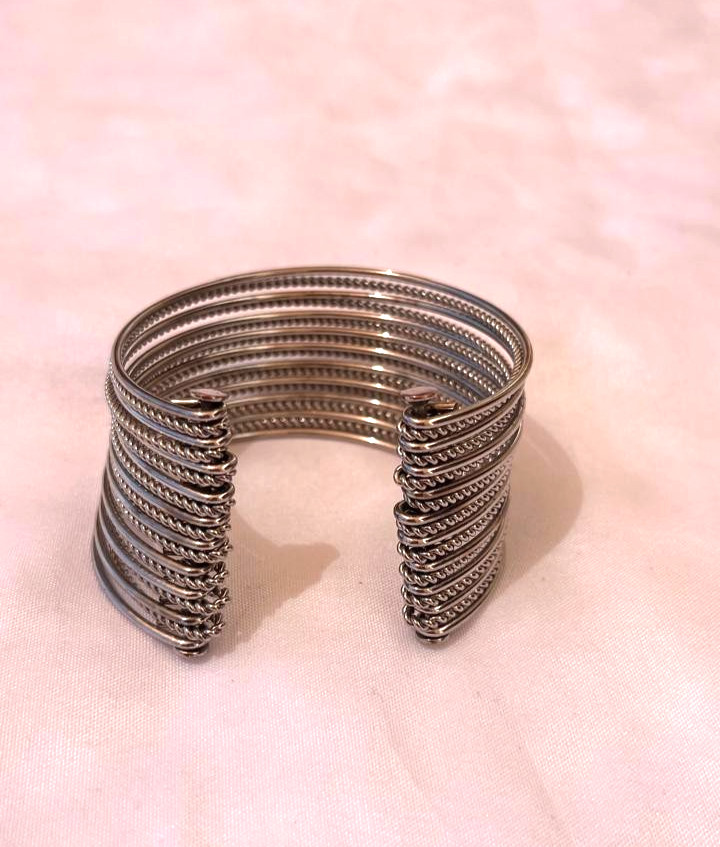 Vintage Cuff Wide Bracelet Chunky Statement Silver Tone