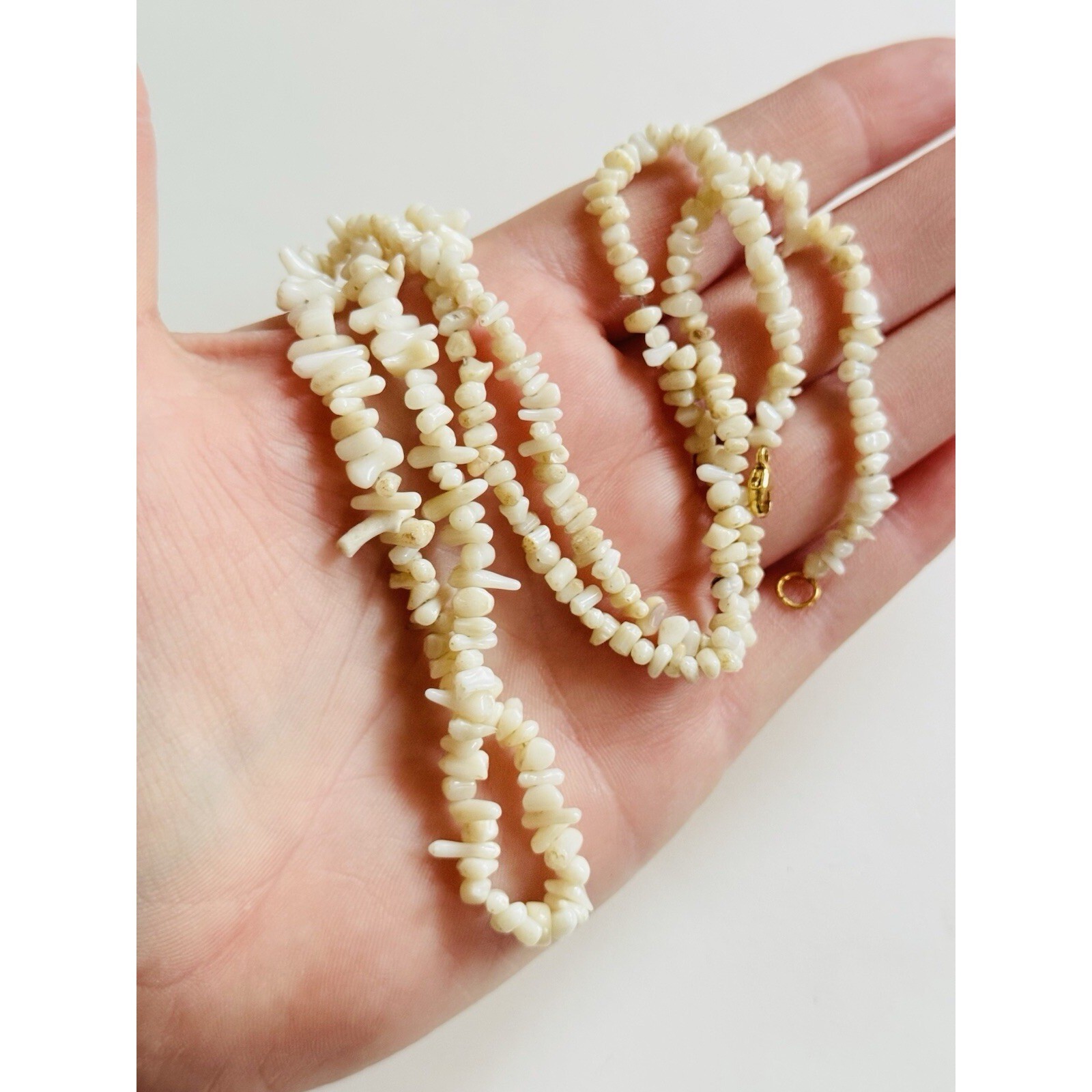 VTG Mediterranean White Coral Natural Beads Necklace Beaded Genuine Rare 25″