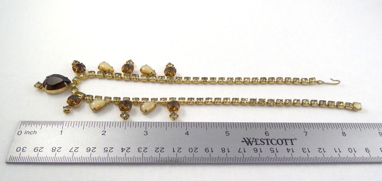 VTG Juliana Style Necklace Yellow & Brown Rhinestones Different Sizes & Shapes