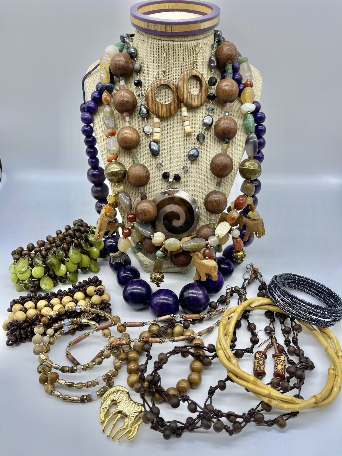 Jewelry Vtg To Mod Safari Boho Ethnic Stone Wood Animals ++ Pcs Lb Lot JL205