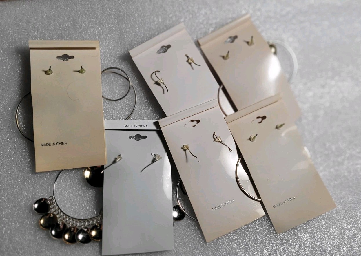 6 Pairs NEW VINTAGE DANGLE HOOPS EARRINGS PIERCED DROP BIG CLASSIC • OLD STOCK